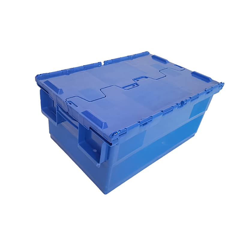a blue plastic container with lid