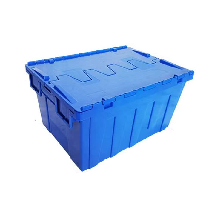a blue Plastic Attached Lid Bin