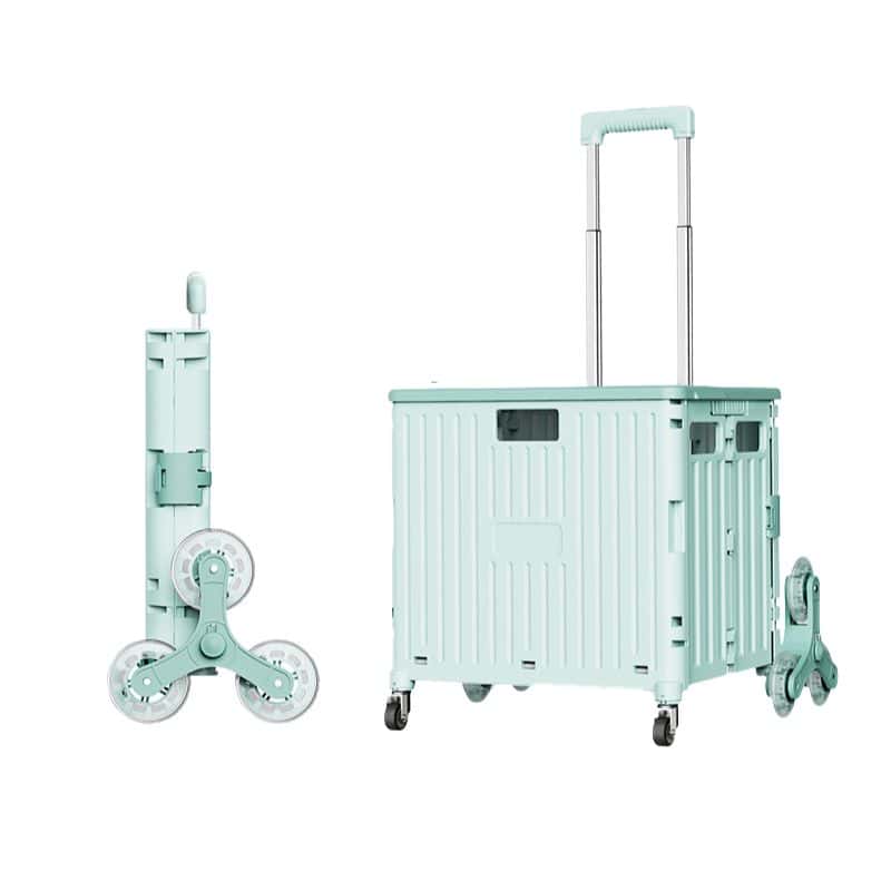 green wheeled boxes with stair climbing caters