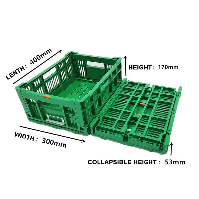 green collapsible plastic crates