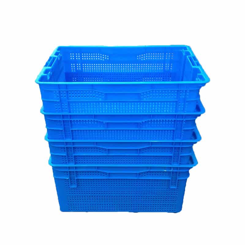 blue nestable plastic crates for vegetables and fruits