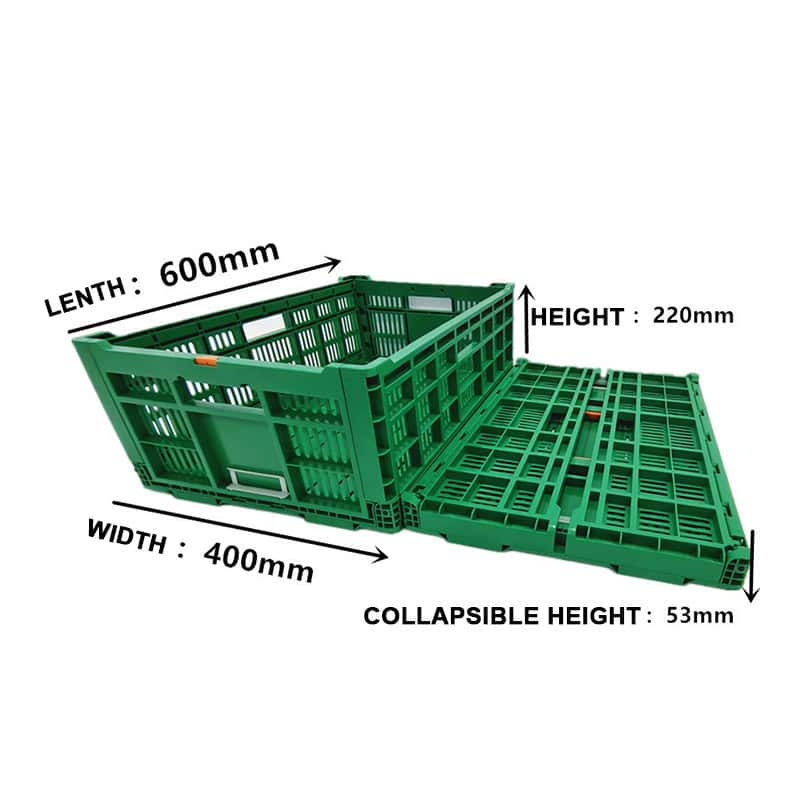 green collapsible plastic crates