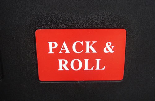 logo sticker on the pack & roll cart