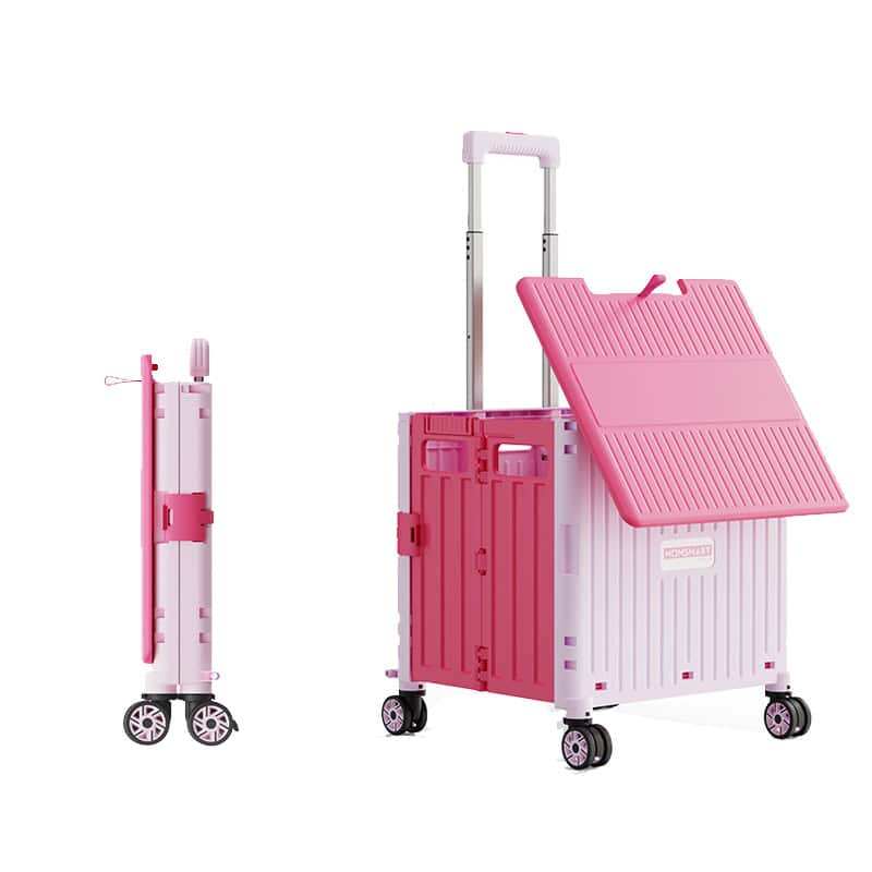 pink wheeled crates with four casters