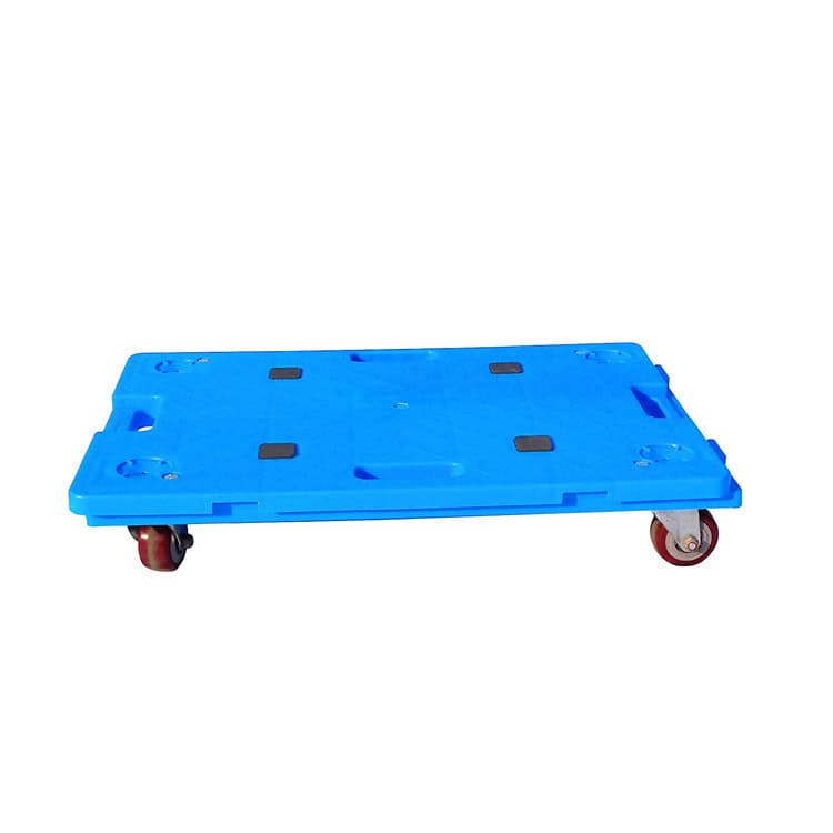 a blue platform dolly cart