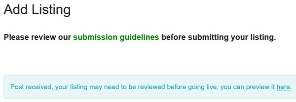 Add listing confirmation message