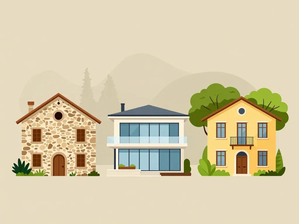 Illustration comparatif styles maisons italiennes