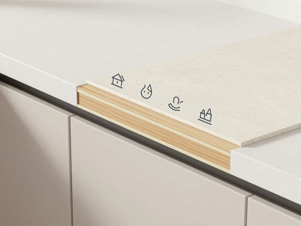 Diagramme du chant de plan de travail et son rôle protecteur