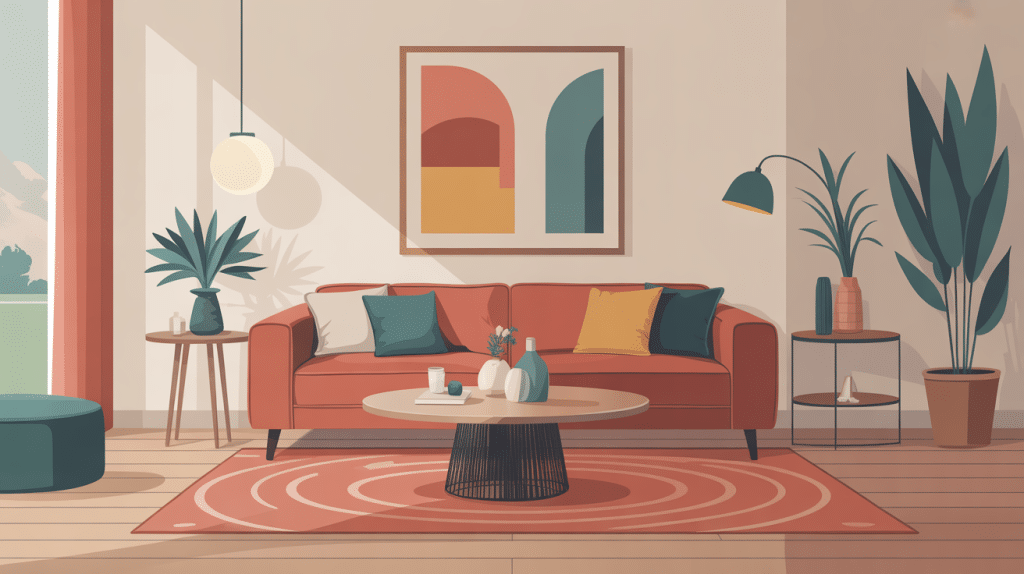 Illustration salon moderne table de salon basse design