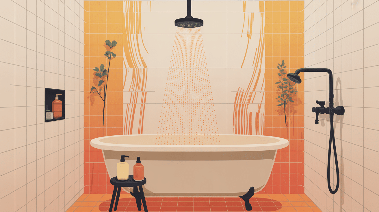 illustration trace orange douche sur parois et receveur