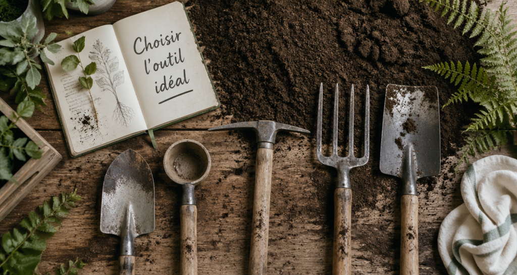 outil pour creuser la terre sur plan de travail