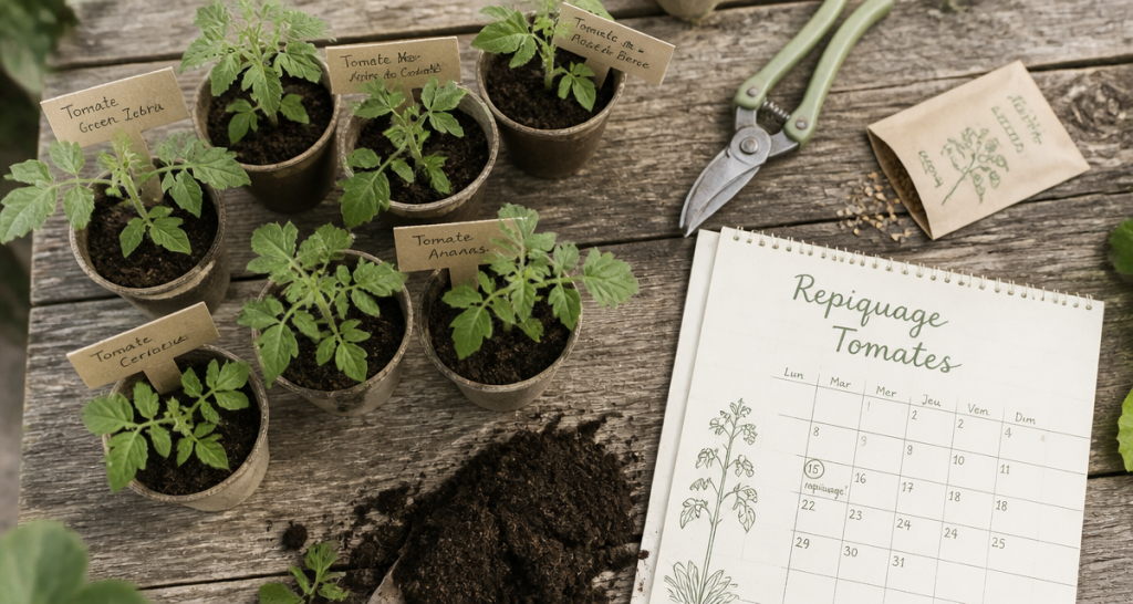 à combien de feuilles repiquer les tomates sur table de jardin