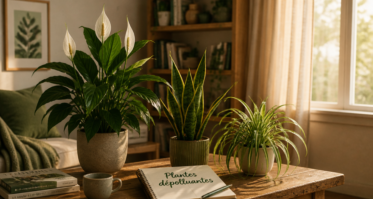 plantes d'interieur depolluante sur table en salon