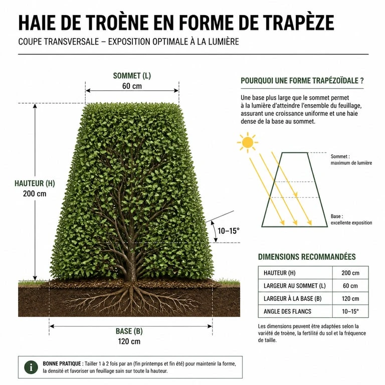 Schéma de taille de haie de troène en forme de trapèze pour une meilleure santé