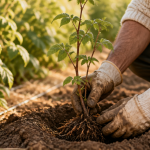 Quand repiquer des framboisiers, plantation d'un jeune plant