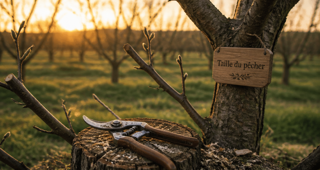 quand tailler un pecher, verger, sécateur, branches taillées