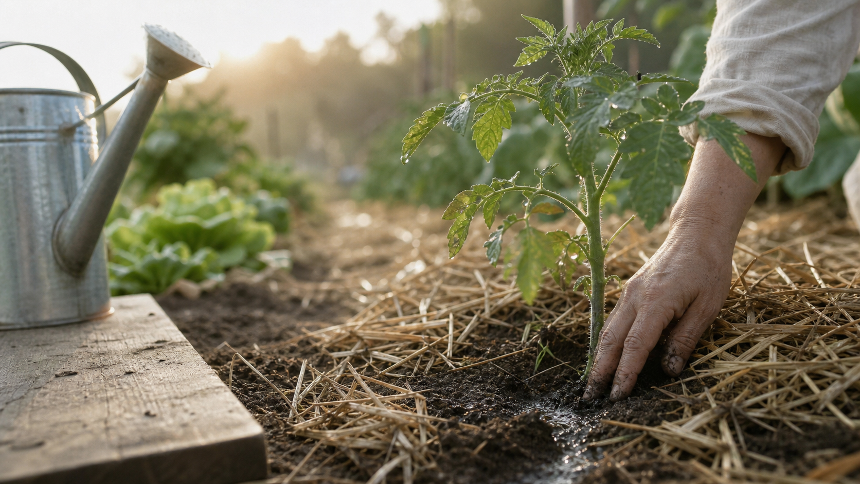 Comment bien arroser son potager : arrosage au pied le matin, 5-10 cm près des plants