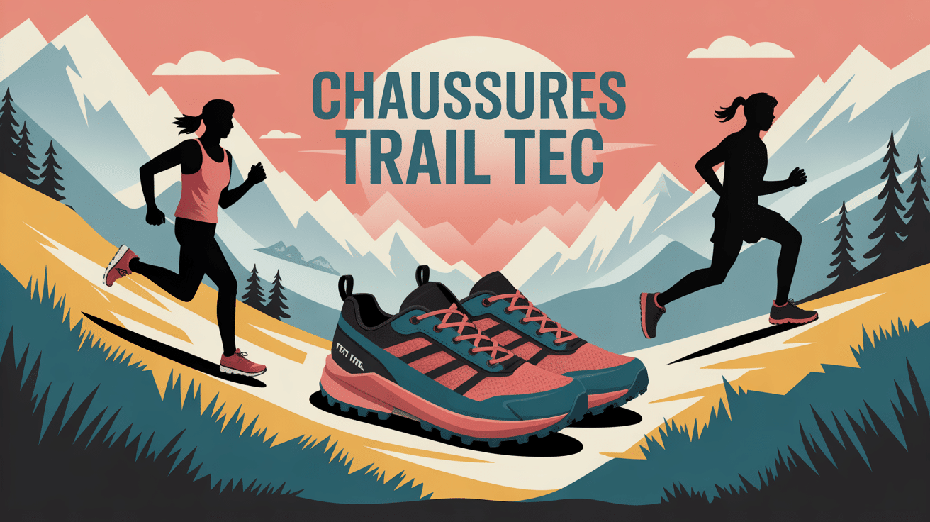 illustration chaussures trail tec en montagne