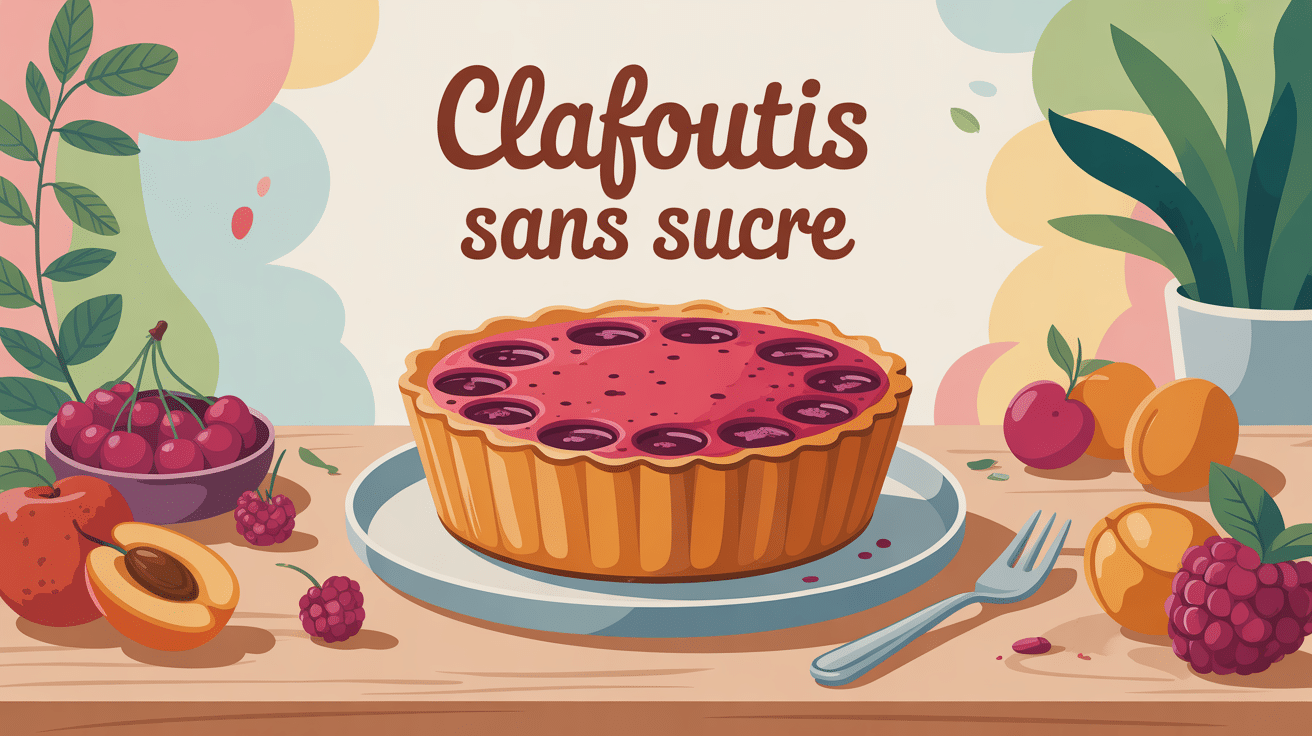illustration clafoutis sans sucre entouré de fruits frais