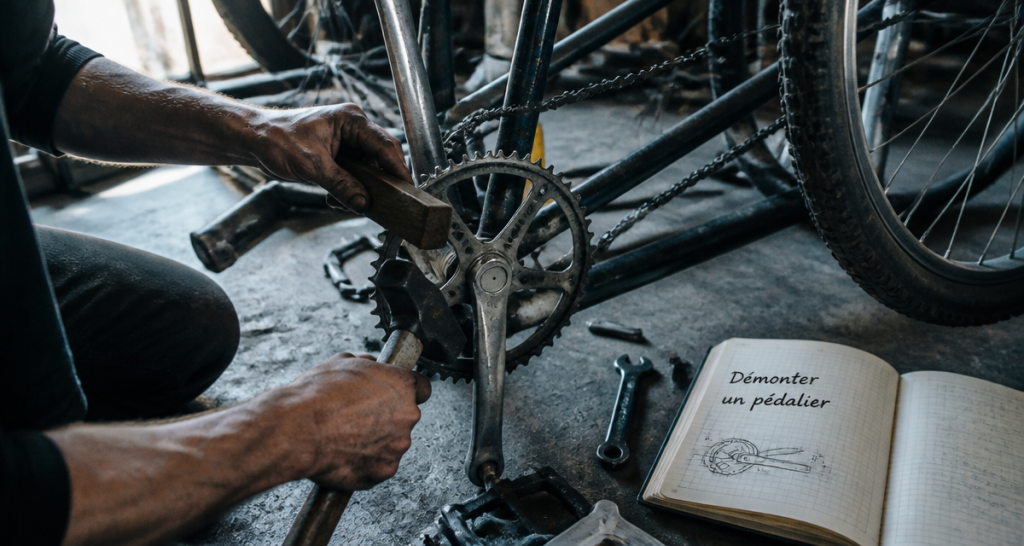 démonter pédalier vélo sans extracteur marteau cale