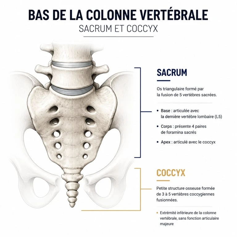 Schéma anatomique du sacrum et du coccyx pour comprendre les douleurs au bas du dos