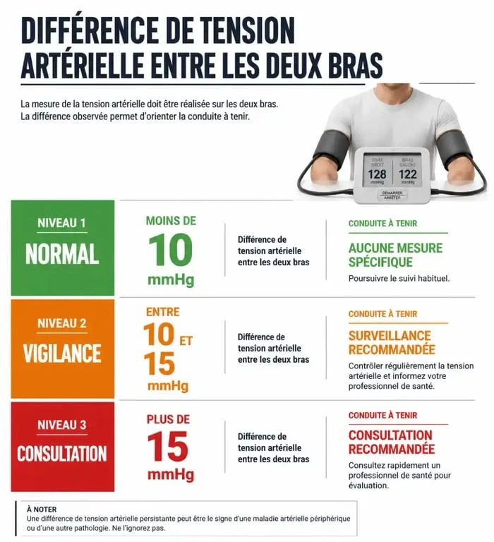 Infographie des seuils d'alerte pour une tension inégale aux deux bras