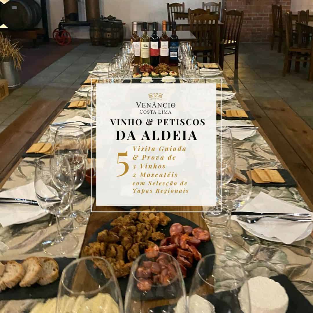 Vinícola Venâncio Costa Lima com degustação de vinhos e petiscos tradicionais portugueses em ambiente rústico e acolhedor.