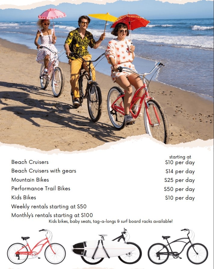 Beach bike rentals at Vida Pinilla, perfect for family fun and scenic coastal rides.