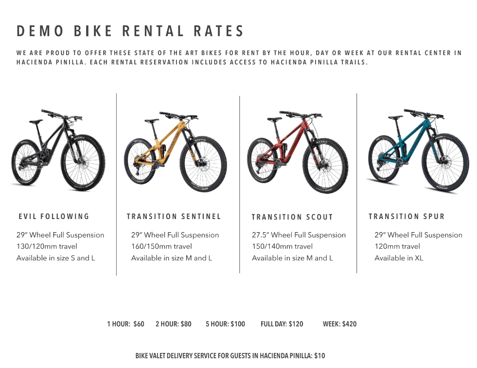 Electric mountain bike with full suspension for rent in Hacienda Pinilla.