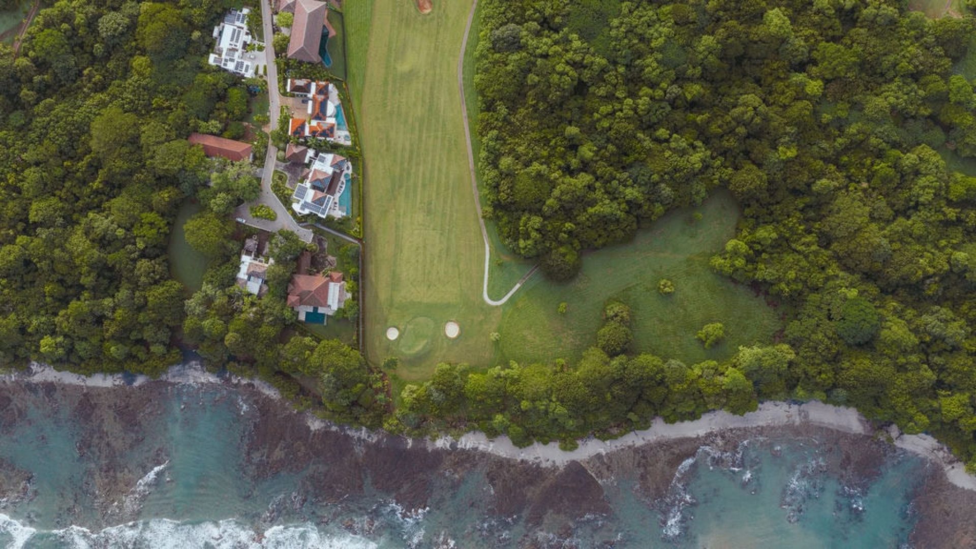 Luxury beachfront properties near the ocean with lush greenery and modern architecture.