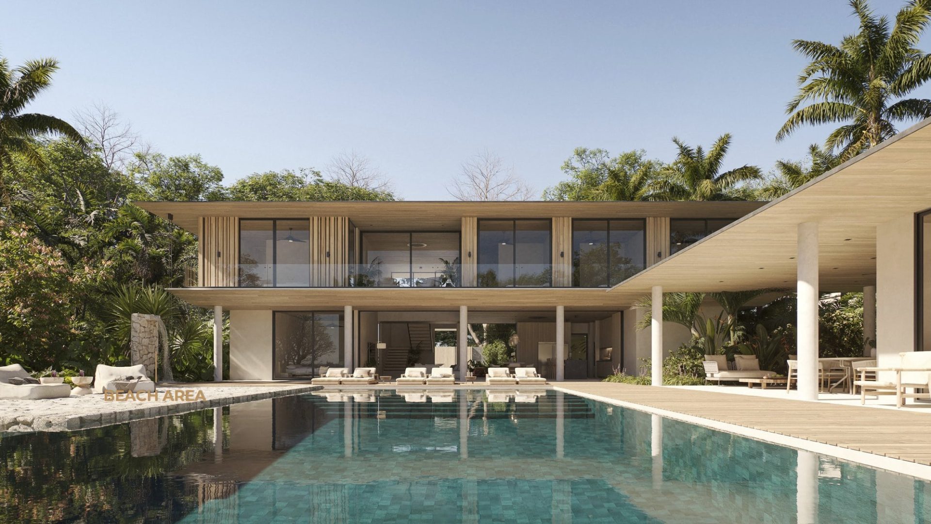 Luxurious modern villa with swimming pool and tropical garden at Vida Pinilla, perfect for relaxing vacations.