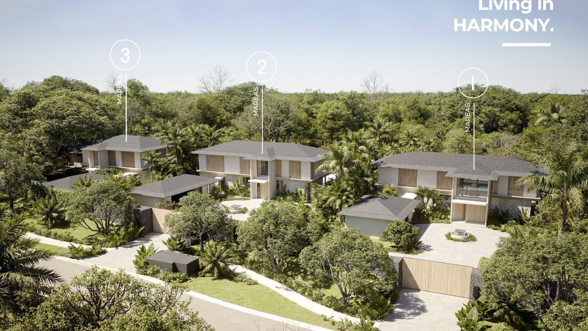 Modern luxury home nestled in lush greenery at Vida Pinilla, designed for harmony with nature.