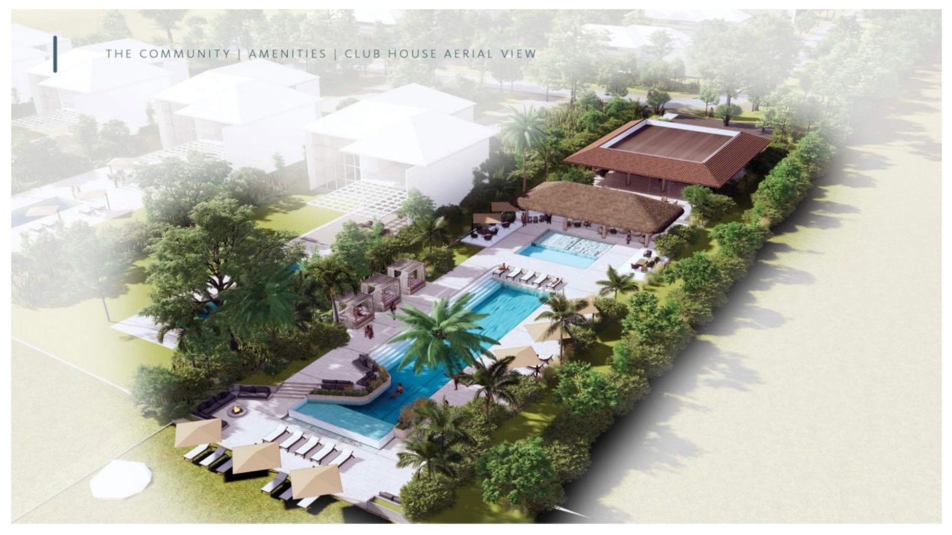 Lush community amenities with pools, relaxation areas, and scenic views at Vida Pinilla.