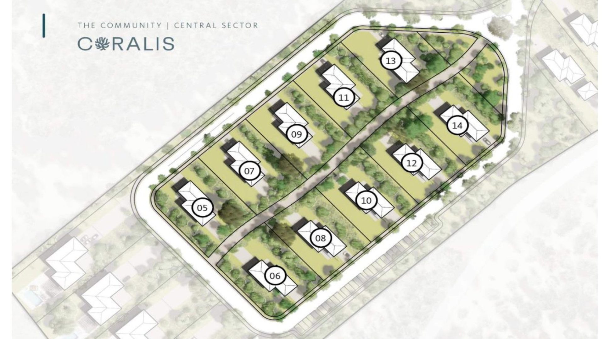 Modern residential community layout at Vida Pinilla with individual homes and green spaces.
