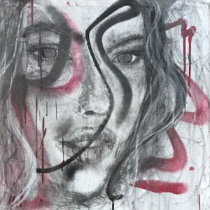 portret žene akril i ugljen na platnu