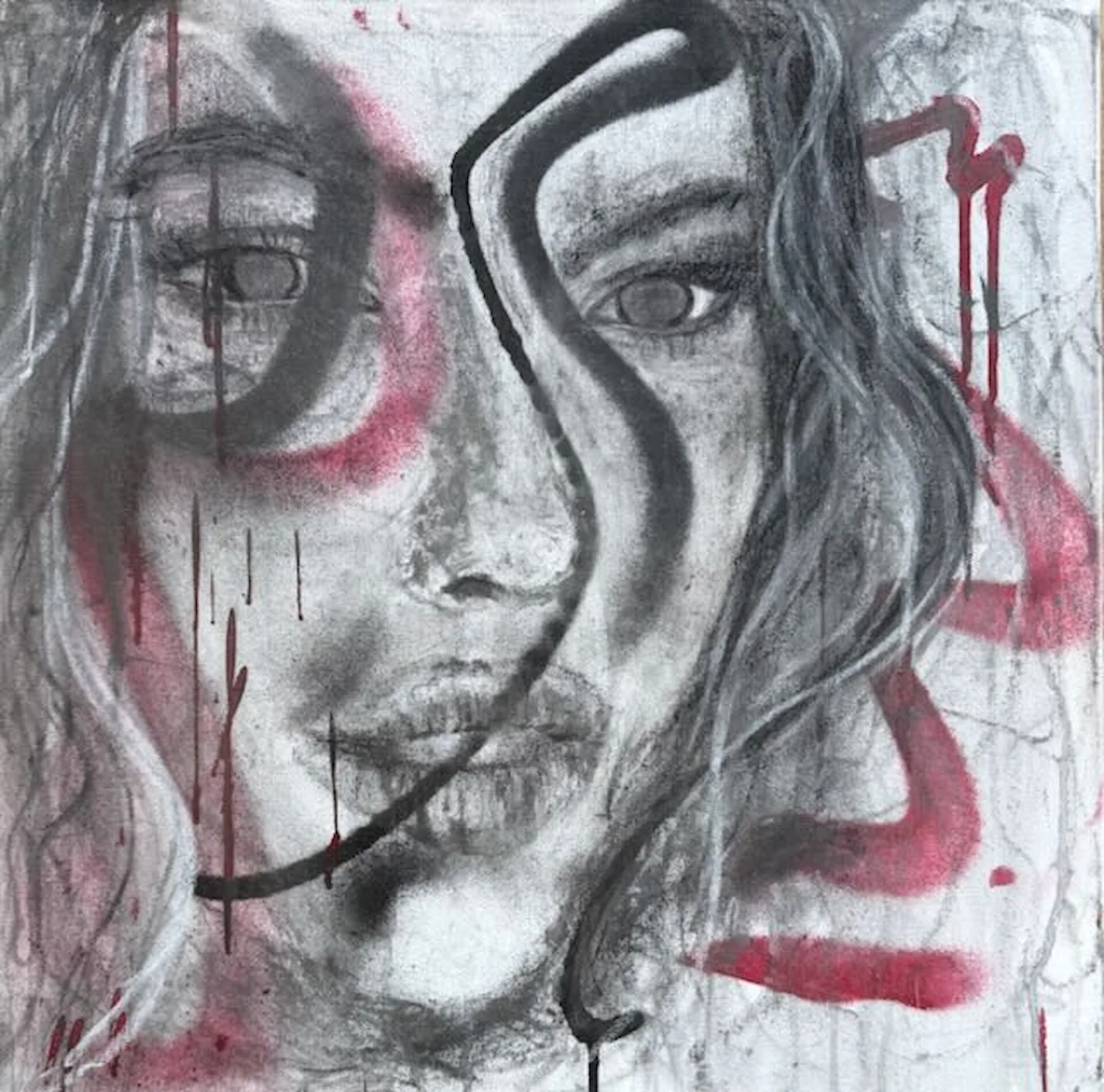 portret žene akril i ugljen na platnu