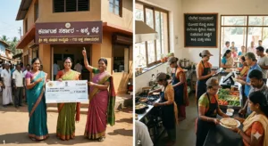 Women working in Akka Cafe kitchen Karnataka.