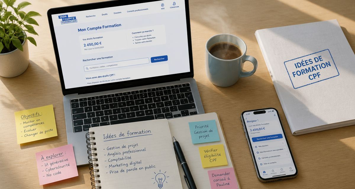 idée formation cpf sur bureau avec ordinateur et dossier
