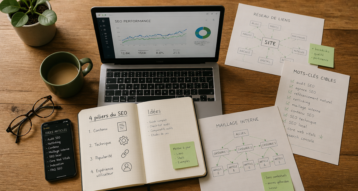 seo guide vue aérienne 4 piliers