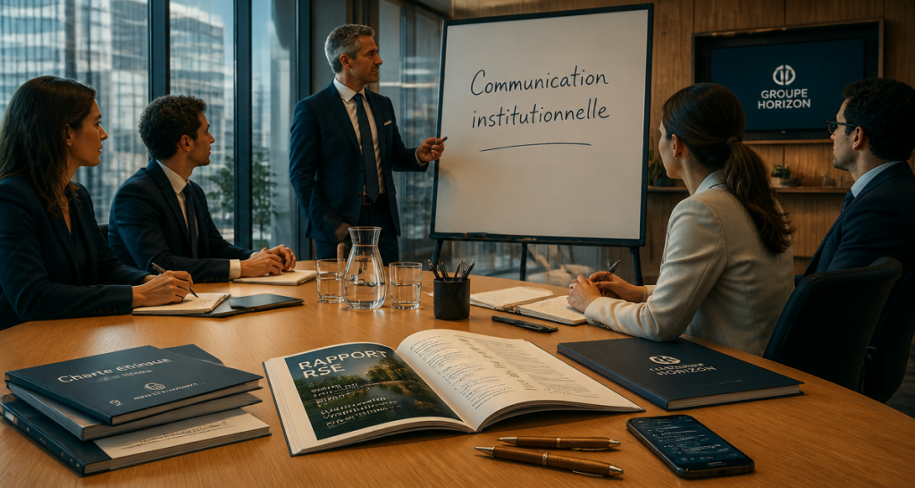 com institutionnelle présentation équipe salle réunion