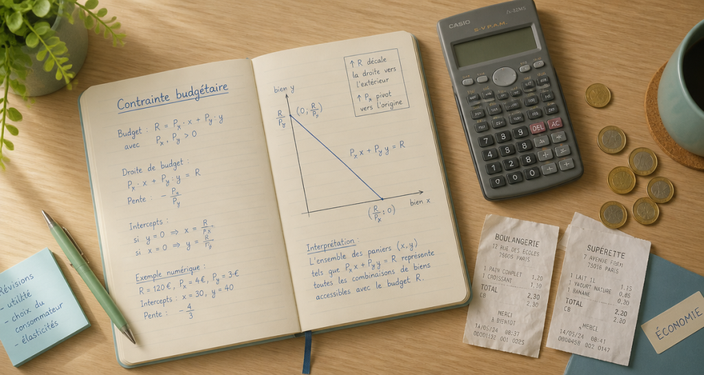 contrainte budgétaire calculs sur bureau