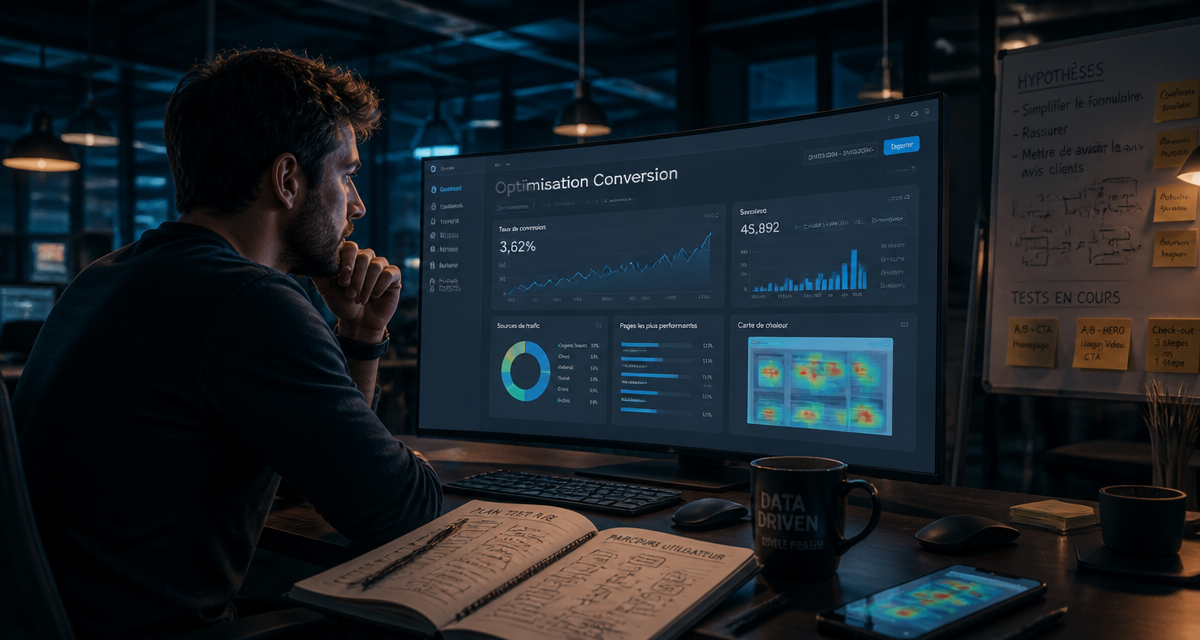 Consultant CRO marketing analysant des données sur écran