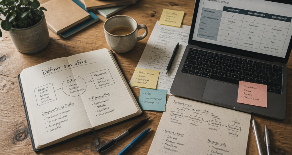définir son offre, bureau, carnet, entrepreneur