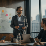 project manager pmp en réunion avec équipe