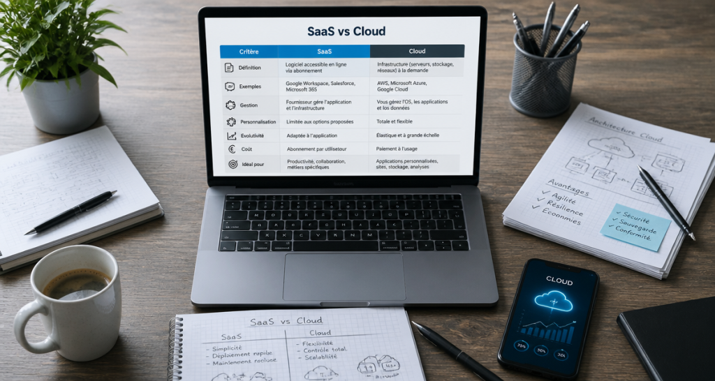 Comparatif SaaS Cloud sur bureau moderne