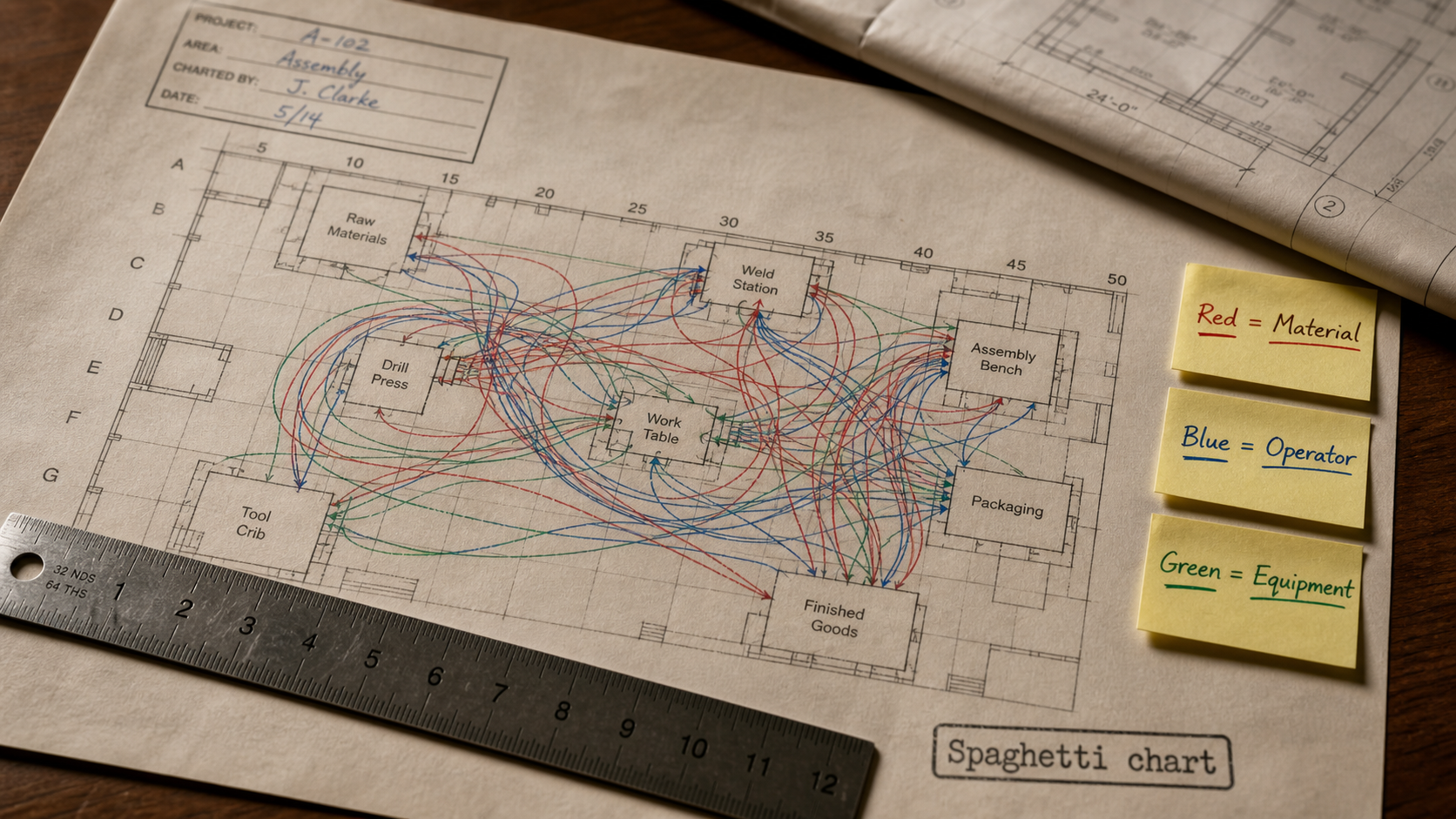 Diagramme spaghetti pour visualiser les trajets et repérer les gaspillages