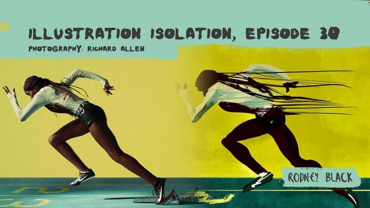 A young woman sprinting on a track with dynamic, artistic digital effects illustrating motion and speed.