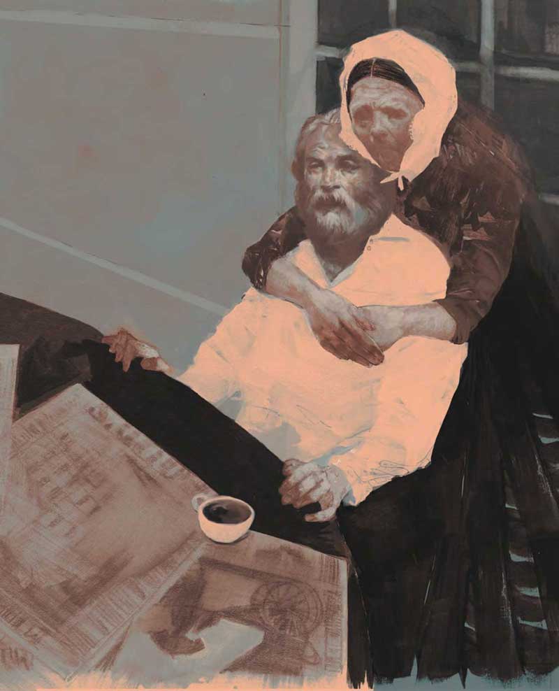 Mixed Media Portrait of Ernest Hemingway by Sterling Hundley. Sterling is known for using layering and collage in his mixed media work