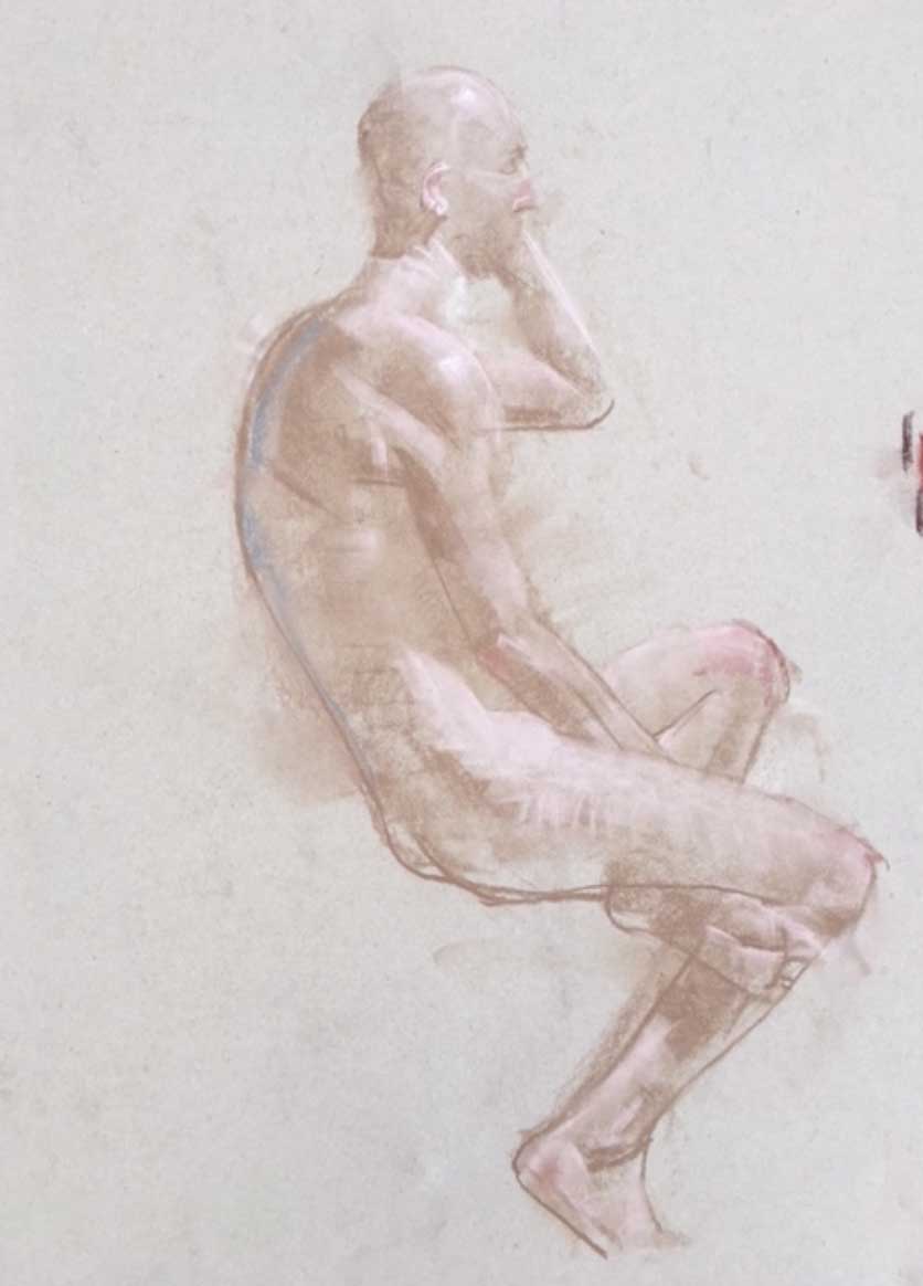 Delicate nude figure sketch highlighting human form and artistic expression, emphasizing anatomy and pose in fine art drawing.