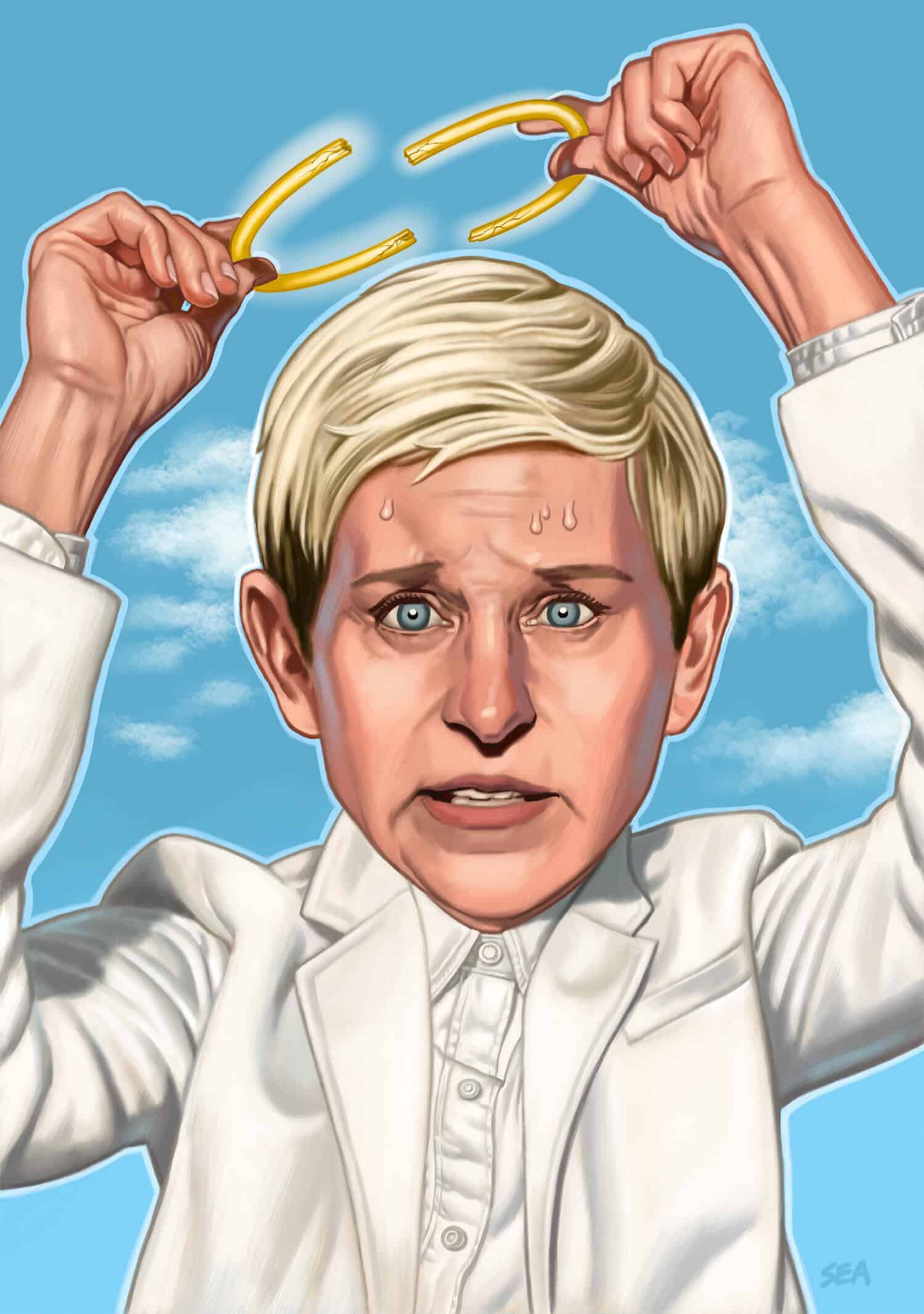 Wearing a white lab coat and holding broken yellow sunglasses overhead; distressed expression with sweat on face; against blue sky with clouds; digital art illustrating stress or frustration in a clinical or scientific context.